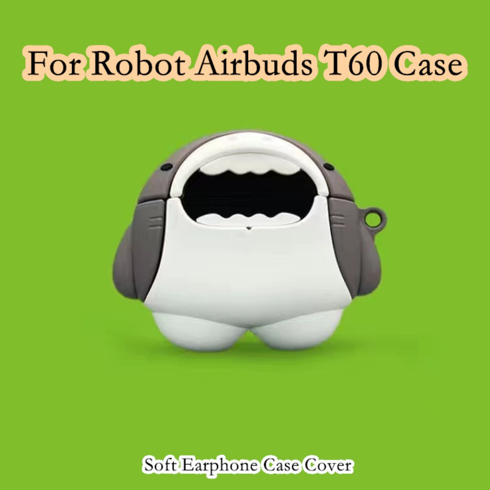 Vỏ Bảo Vệ Hộp Sạc Tai Nghe robot airbuds t60 / t60 Hình Cá Mập Hoạt Hình