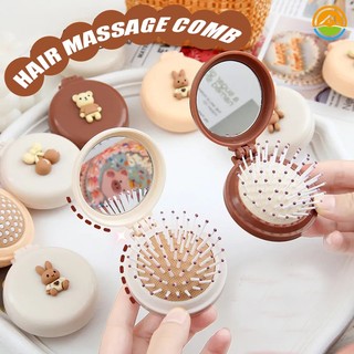 Hoạt hình lược chải tóc / massage da đầu bằng nhựa có gương soi