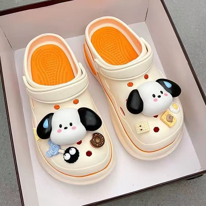💥đế cao 5cm💥Dép cross Nữ Đi Học Đế Bánh Mì Cao 5cm Hình Dáng Chó Hoạt Hình Lỗ