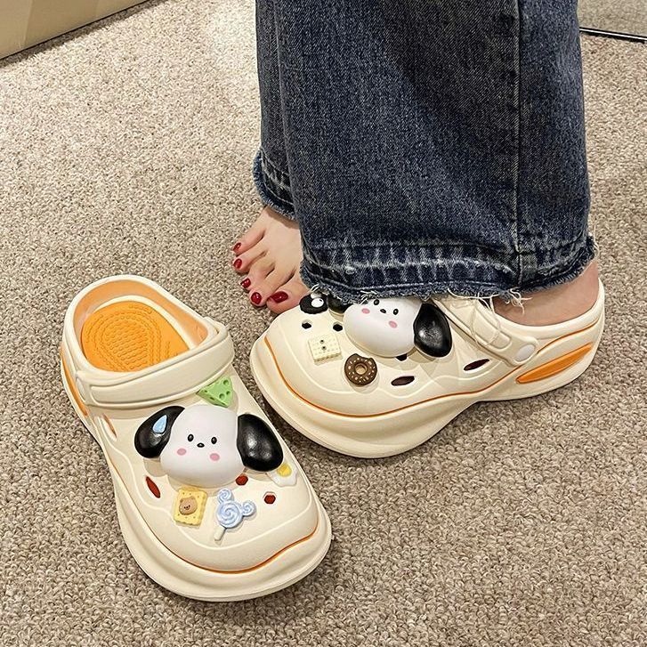 💥đế cao 5cm💥Dép cross Nữ Đi Học Đế Bánh Mì Cao 5cm Hình Dáng Chó Hoạt Hình Lỗ