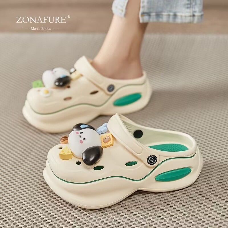 💥đế cao 5cm💥Dép cross Nữ Đi Học Đế Bánh Mì Cao 5cm Hình Dáng Chó Hoạt Hình Lỗ