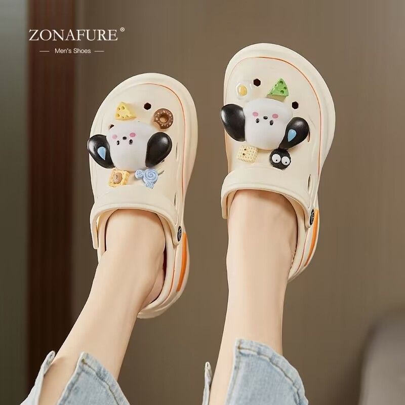 💥đế cao 5cm💥Dép cross Nữ Đi Học Đế Bánh Mì Cao 5cm Hình Dáng Chó Hoạt Hình Lỗ