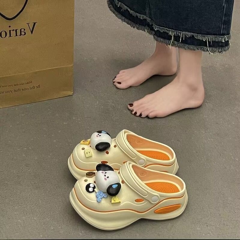 💥đế cao 5cm💥Dép cross Nữ Đi Học Đế Bánh Mì Cao 5cm Hình Dáng Chó Hoạt Hình Lỗ