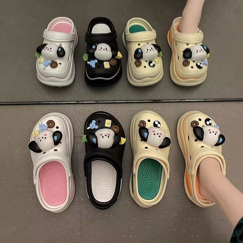💥đế cao 5cm💥Dép cross Nữ Đi Học Đế Bánh Mì Cao 5cm Hình Dáng Chó Hoạt Hình Lỗ