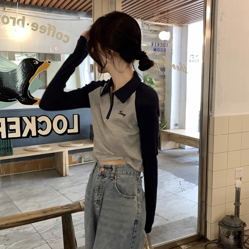 Áo polo Tay Dài Dáng Ôm Phong Cách vintage Dành Cho Nữ