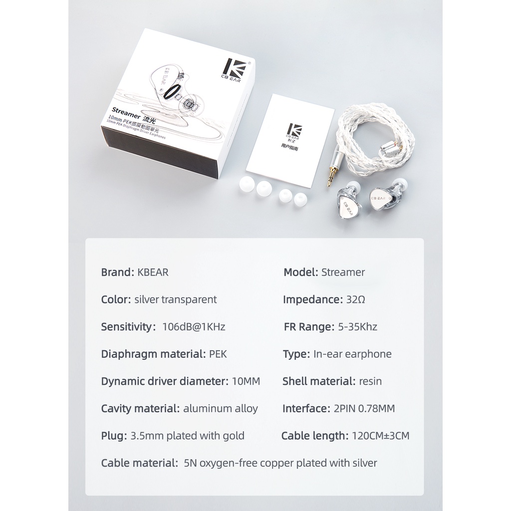 Kbear Tai Nghe Nhét Tai hifi Có Dây 5n 2pin 0.78mm 10mm