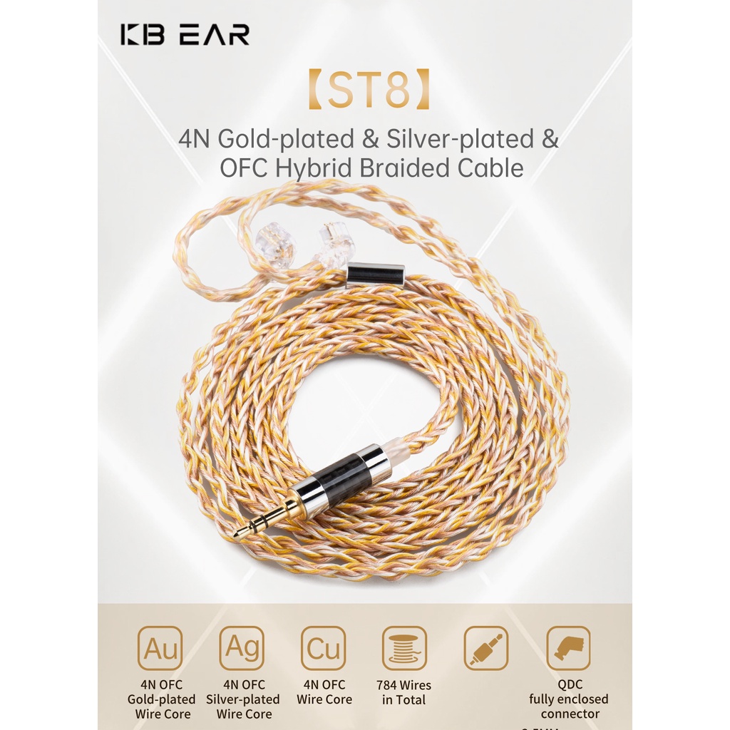 Kbear st9 Dây Cáp Kết Nối Mạ Vàng 4n Cổng 3.5mm Qc Cho kz / storm st8