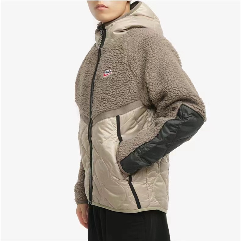 Áo Khoác nike 100% Lông Cừu Chống Gió Có Mũ Trùm Phối Màu Tương Phản Thời Trang Cho Cặp Đôi 23