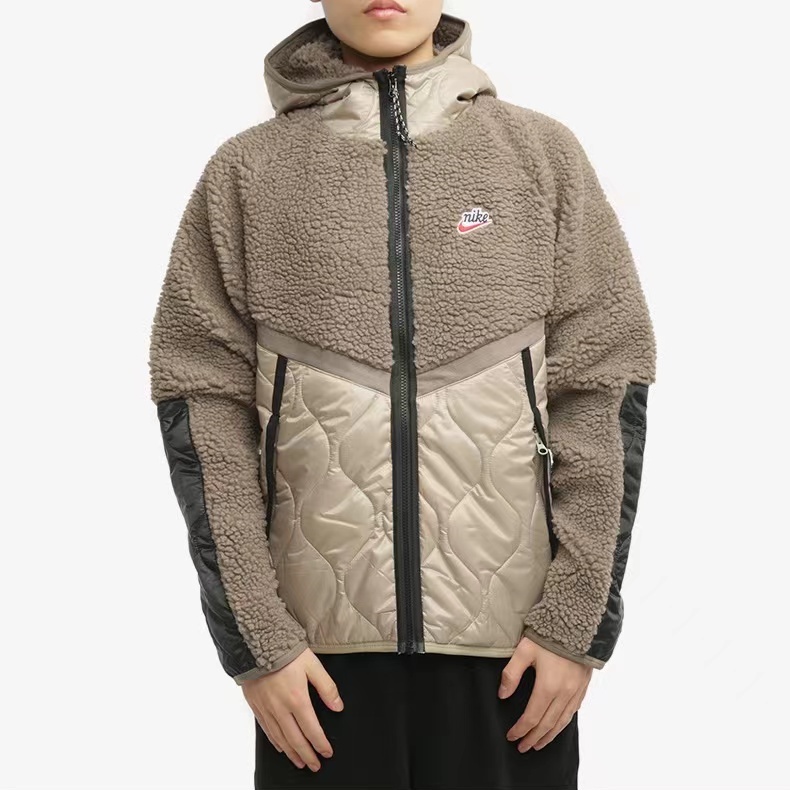 Áo Khoác nike 100% Lông Cừu Chống Gió Có Mũ Trùm Phối Màu Tương Phản Thời Trang Cho Cặp Đôi 23