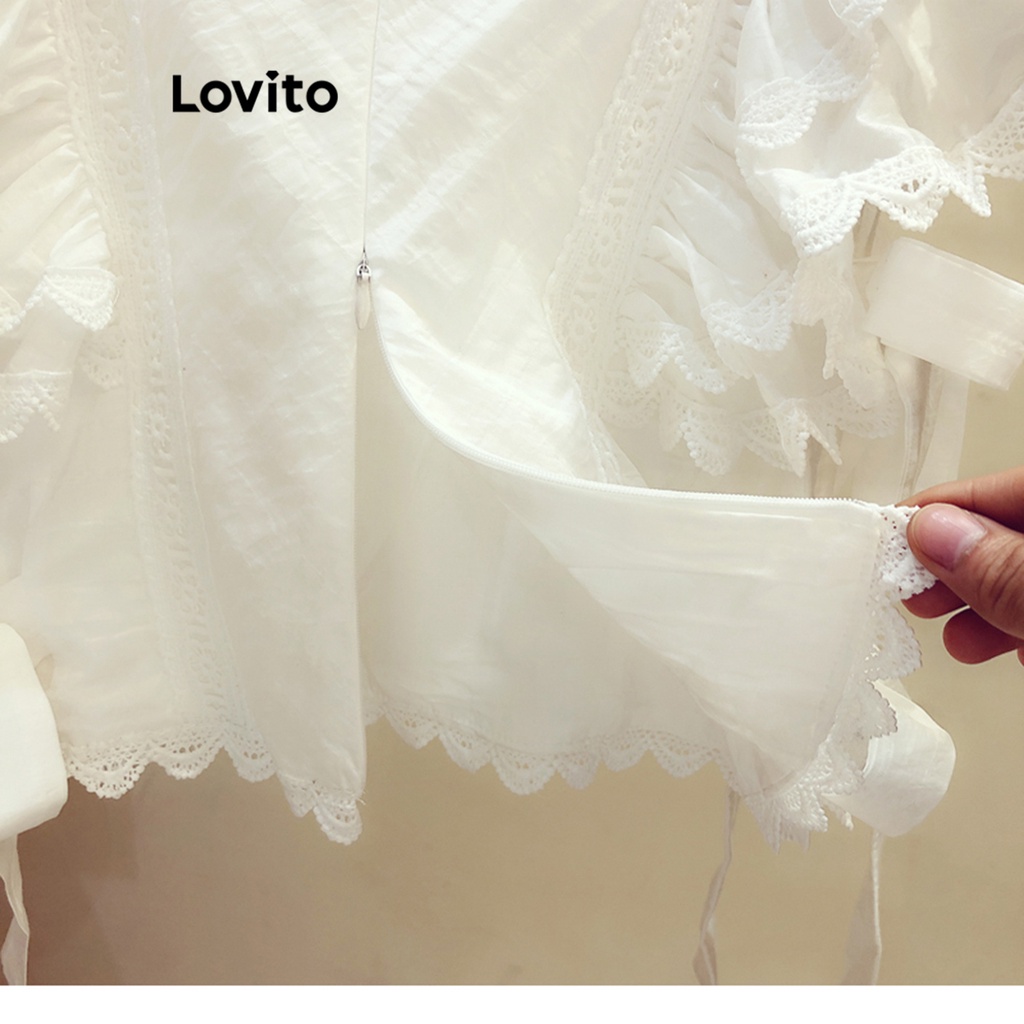 Áo kiểu Lovito xếp ly cột dây màu trơn thường ngày cho nữ LNE20069