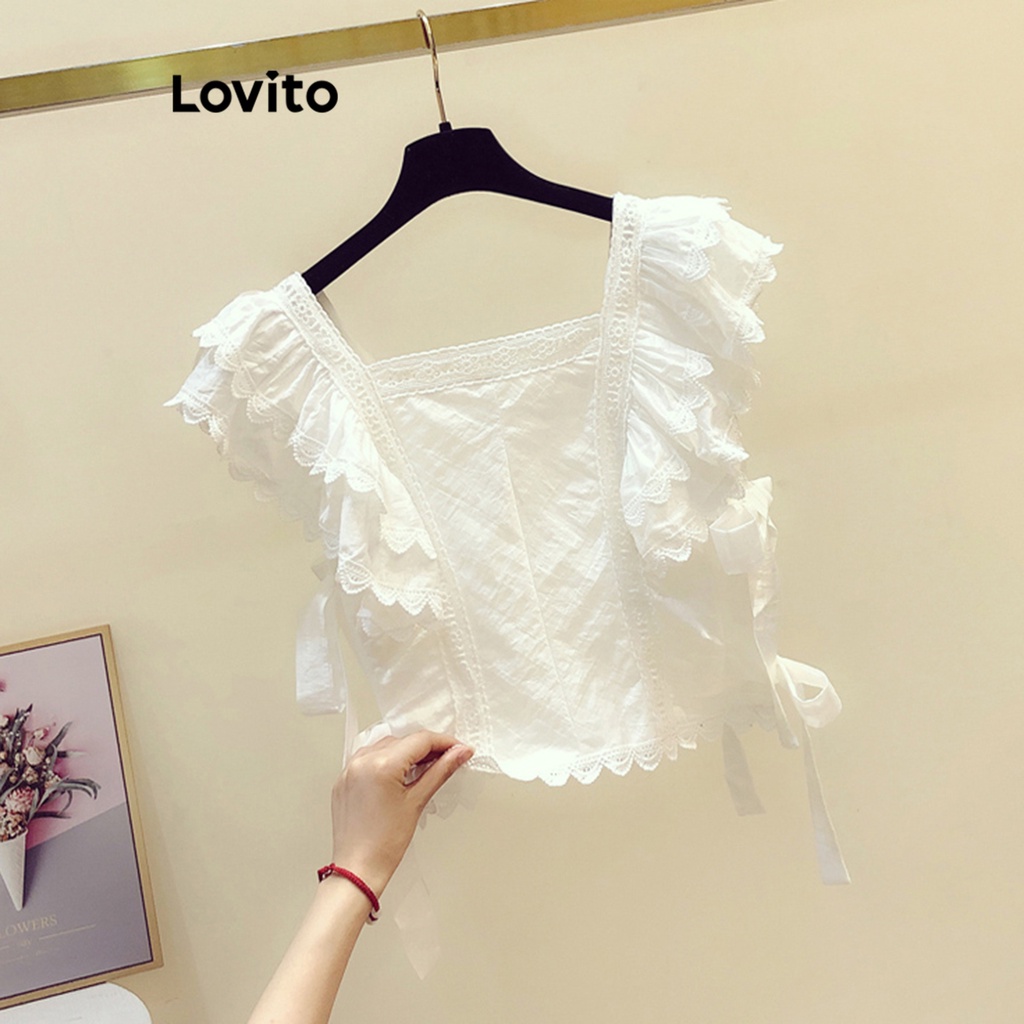 Áo kiểu Lovito xếp ly cột dây màu trơn thường ngày cho nữ LNE20069