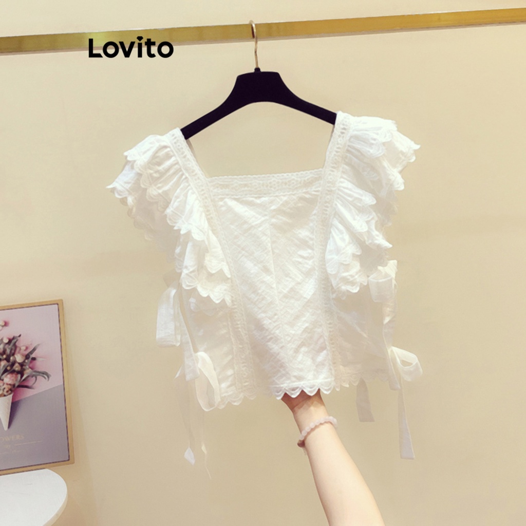 Áo kiểu Lovito xếp ly cột dây màu trơn thường ngày cho nữ LNE20069