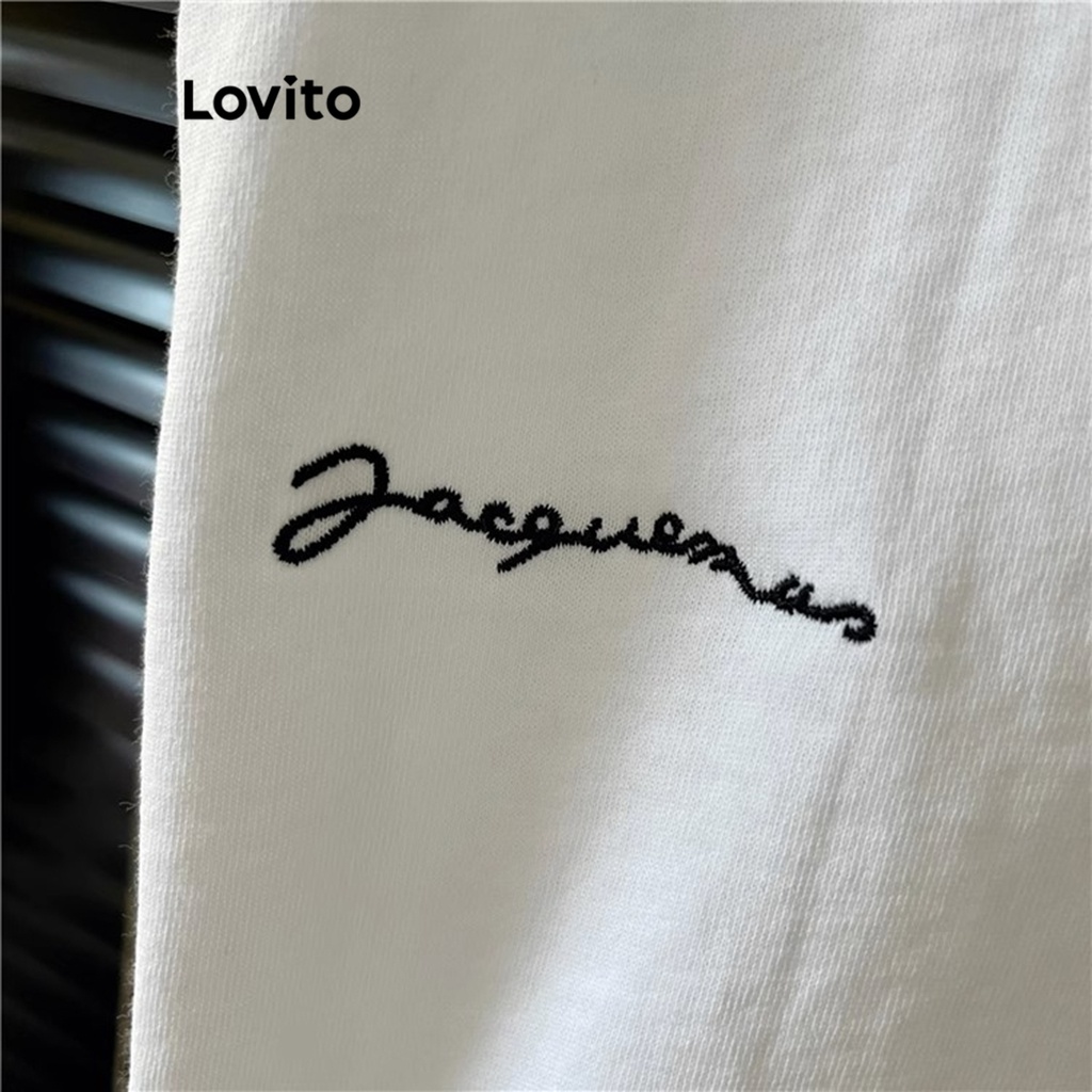 Áo thun Lovito cơ bản thêu họa tiết màu trơn thường ngày cho nữ LNE20165