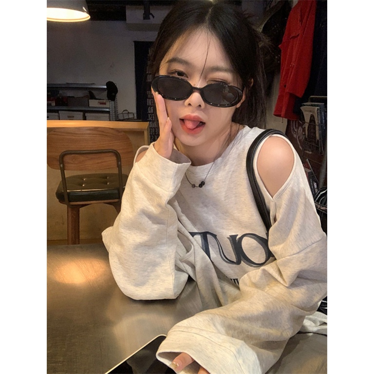 Áo sweater Nữ Tay Dài Dáng Rộng In Chữ Thời Trang