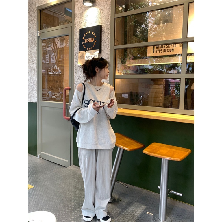 Áo sweater Nữ Tay Dài Dáng Rộng In Chữ Thời Trang