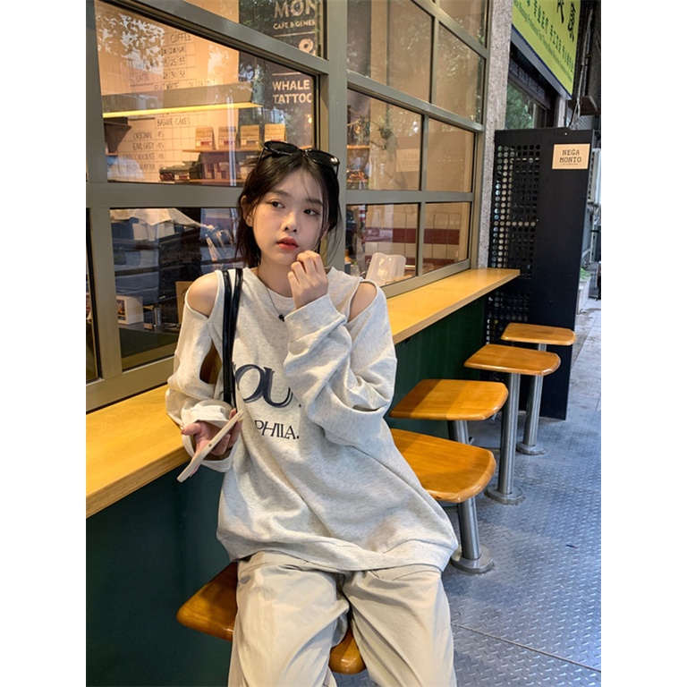 Áo sweater Nữ Tay Dài Dáng Rộng In Chữ Thời Trang