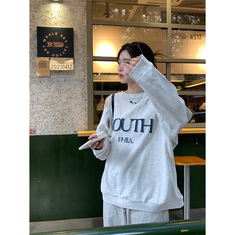 Áo sweater Nữ Tay Dài Dáng Rộng In Chữ Thời Trang