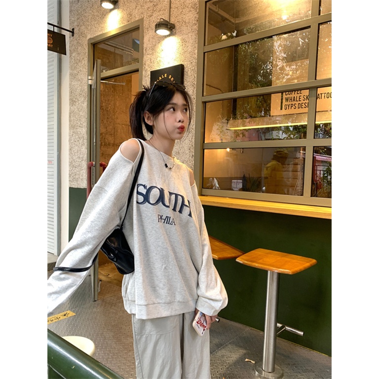 Áo sweater Nữ Tay Dài Dáng Rộng In Chữ Thời Trang