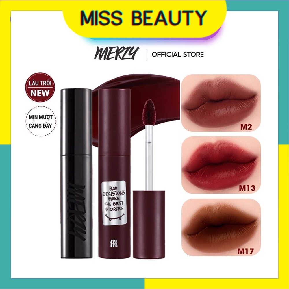 (Sẵn M13) Son Kem Siêu Lì, Mịn Môi Merzy Noir In The Mellow Tint  Merzy  With Me vỏ đen