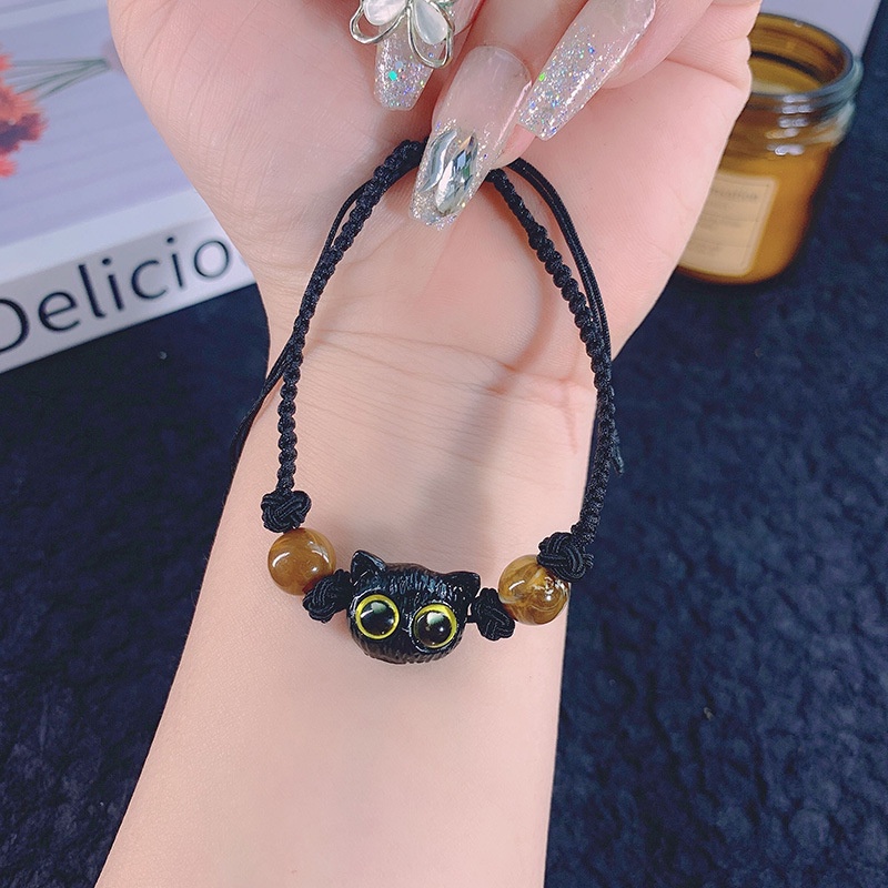 Vòng Tay Mặt Hình Mèo Con / Dây Bện Có Thể Điều Chỉnh Thời Trang / Vòng Tay Dây Bện / Màu Đen Hợp Thời Trang