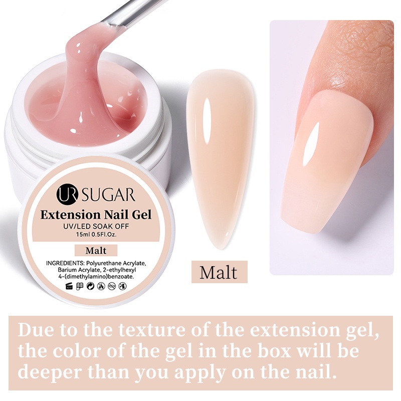 Ur sugar gel Nối Dài Móng Tay 15ml Dạng Thạch Cứng Trong Suốt Màu nude Tự Nhiên Kiểu Pháp