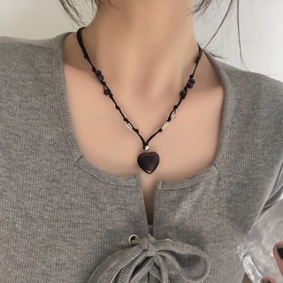 Dây Chuyền Mặt Trái Tim Màu Đen Đơn Giản Phong Cách Hàn Quốc