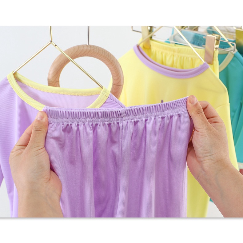 Bộ Đồ Ngủ Áo Thun Tay Ngắn Phối Quần Lửng Vải Lụa Lạnh Thoáng Khí Kiểu Hàn Quốc Thời Trang Cho Bé 70-150cm