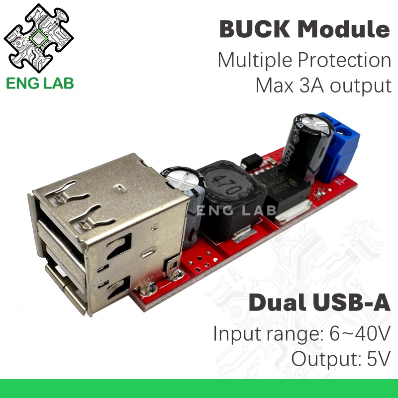 ENGLAB★Mô Đun Hạ Áp LM2596S 3A/5V Hai Cổng usb-a