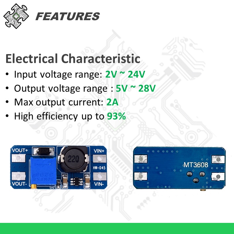 ENGLAB★Mô Đun Điều Chỉnh Tăng Áp MT3608 2A DC-DC 2-24v Sang 5v-28v