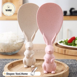 Vá múc cơm tự đứng hình thỏ nhựa lúa mạch chống dính chịu nhiệt cao an toàn sức khỏe - Muỗng xới cơm, muôi múc cơm.