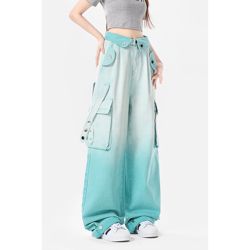 Quần jeans Nữ Ống Rộng Lưng Cao 4 Dây Thời Trang