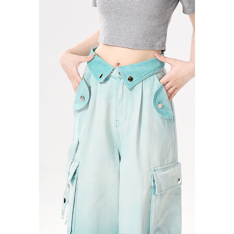 Quần jeans Nữ Ống Rộng Lưng Cao 4 Dây Thời Trang