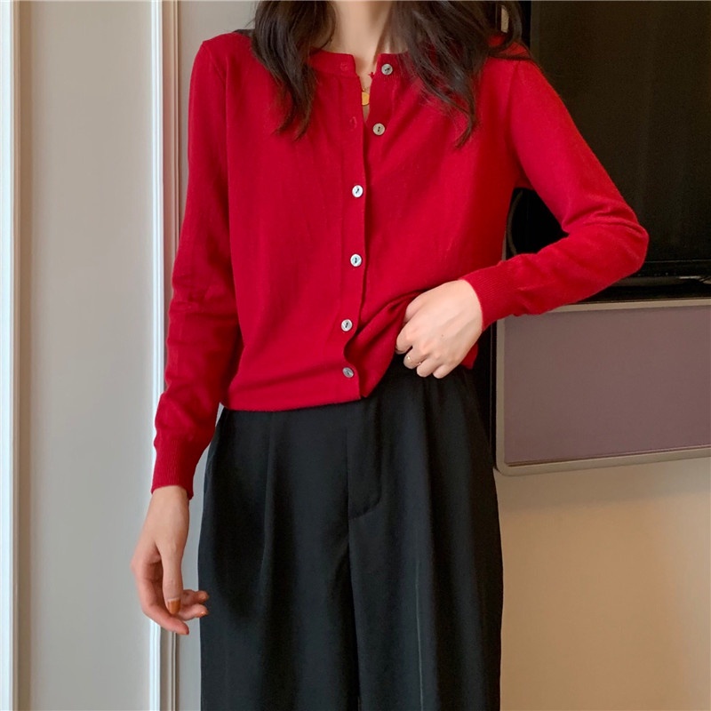 Áo Khoác Len cardigan Tay Dài Cổ Tròn Màu Trơn Dáng Rộng Thời Trang Mùa Thu Hàng Mới Dành Cho Bạn Nữ