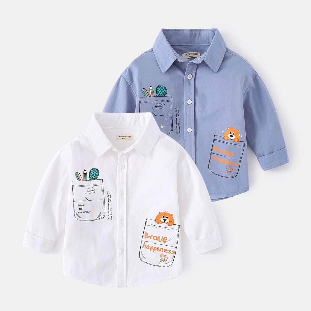Soffny Áo Sơ Mi Dài Tay Có Cổ Thời Trang Cho Bé Trai