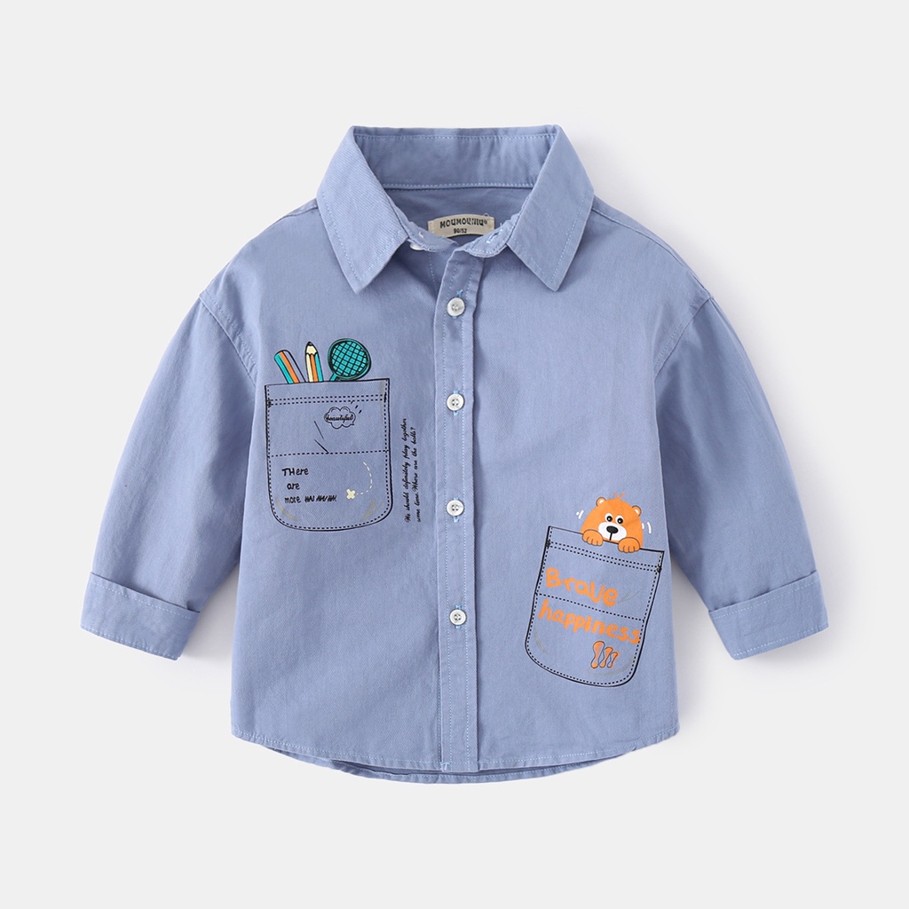 Soffny Áo Sơ Mi Dài Tay Có Cổ Thời Trang Cho Bé Trai