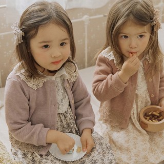 Áo len dệt kim trẻ em bé gái Áo len dệt kim ren Hàn Quốc