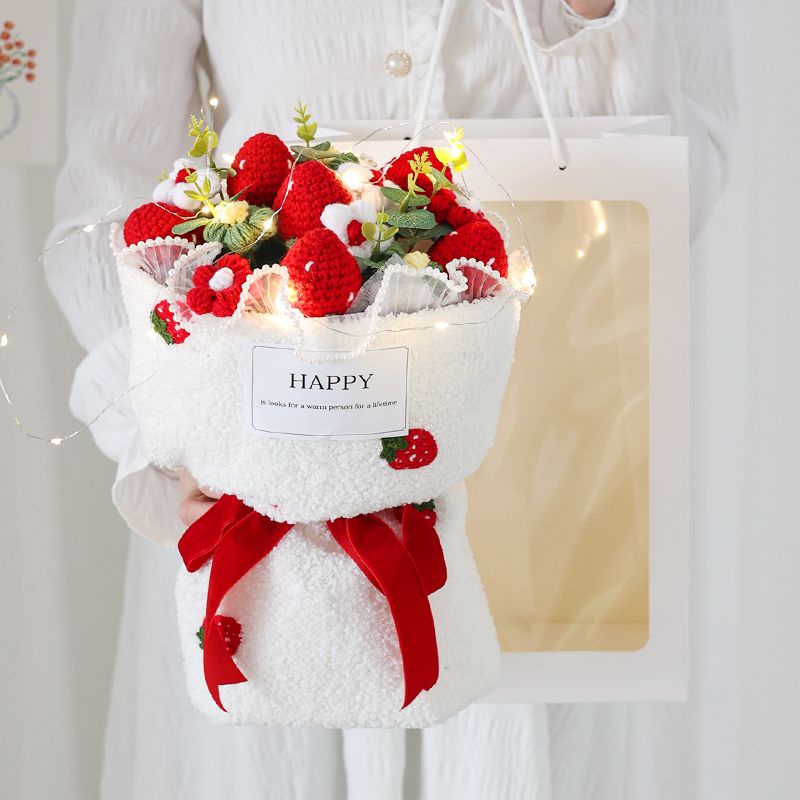 Bó Hoa Cẩm Chướng Trái Cây Dâu Tây Bằng Len Sáng Tạo Làm Quà Tặng Sinh Nhật Nữ Gửi Bạn Gái Ngày Của Mẹ