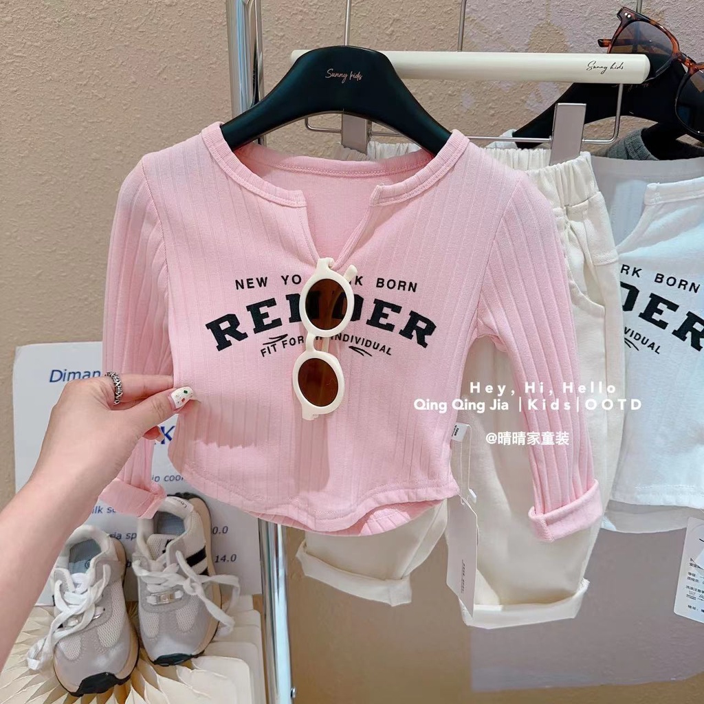 Áo Thun Tay Dài Phong Cách Hàn Quốc Thời Trang Xuân Thu Mới 2023 Dành Cho Bé Gái