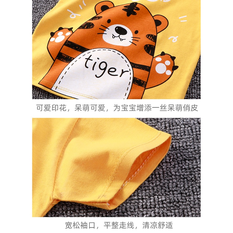 Bộ Áo Thun cotton Ngắn Tay + Quần short In Họa Tiết Hoạt Hình Phong Cách Hàn Quốc Thời Trang Cho Bé 60-130cm
