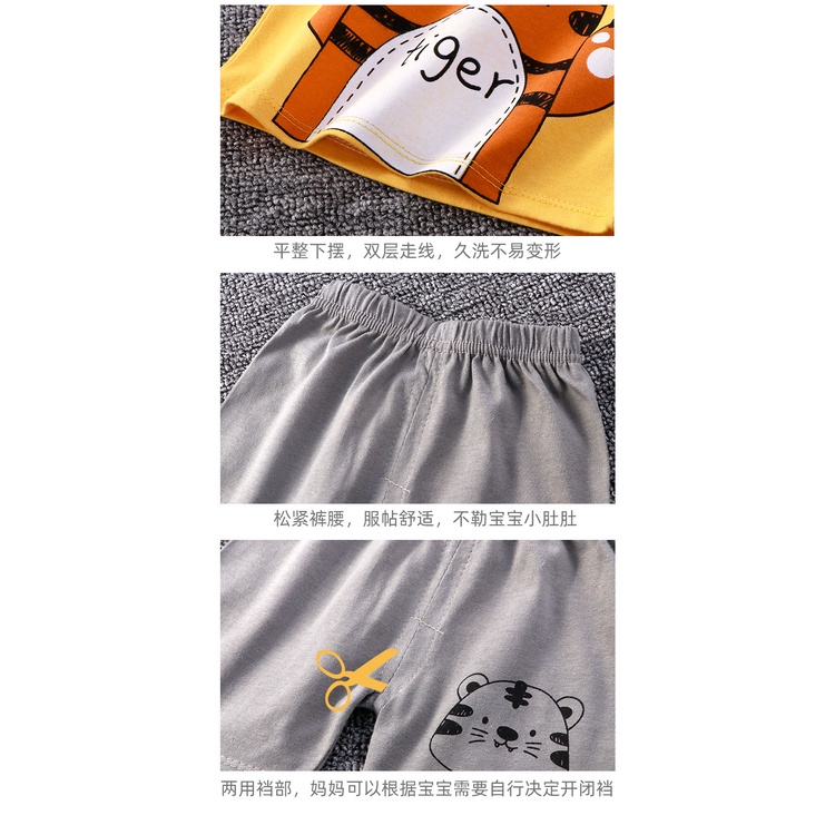 Bộ Áo Thun cotton Ngắn Tay + Quần short In Họa Tiết Hoạt Hình Phong Cách Hàn Quốc Thời Trang Cho Bé 60-130cm