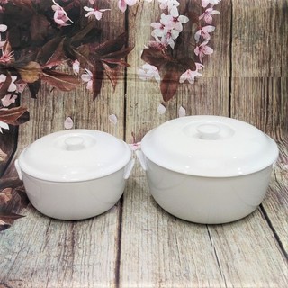 Thố sứ trắng có nắp Minh Long 15cm, 22cm - thố sứ trắng có nắp Minh Long