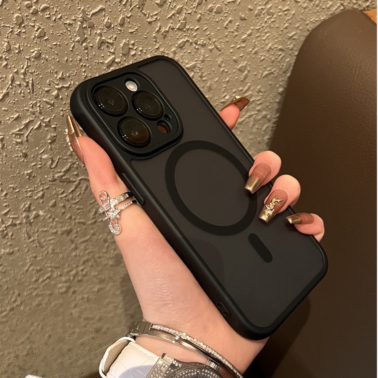 Mới Ốp Điện Thoại Túi Khí Chống Rơi Màu Đen Nhám Hít Nam Châm Cho iphone 11 12 13 14 15 pro max 14 plus 15promax
