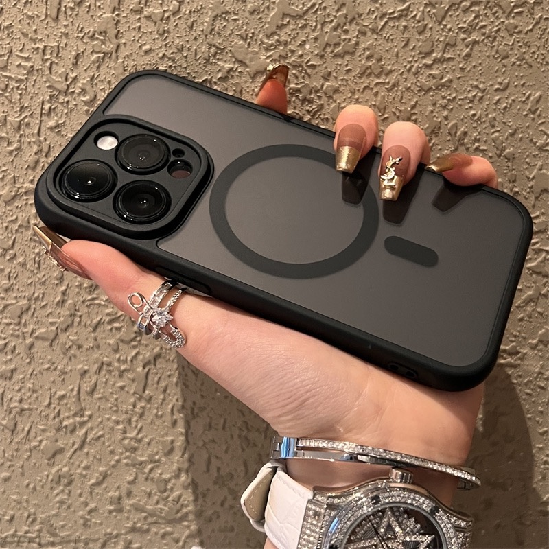 Mới Ốp Điện Thoại Túi Khí Chống Rơi Màu Đen Nhám Hít Nam Châm Cho iphone 11 12 13 14 15 pro max 14 plus 15promax