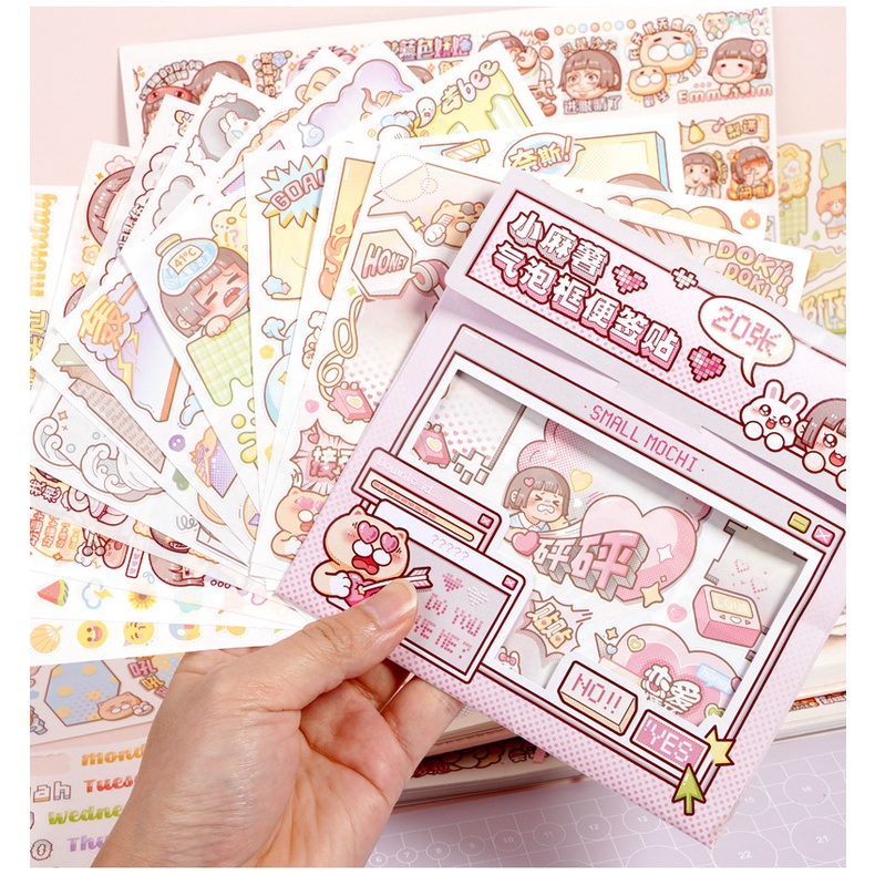 Small Mochi 20sheets/set bong bóng khung phong cách dán nhãn dán dễ thương đa dạng mẫu DIY Handnet Sticker