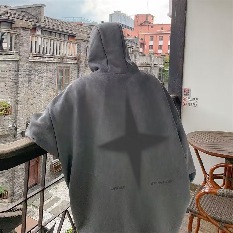 Áo Khoác Nỉ Dày Dặn Có Nón In Họa Tiết Thánh Giá Phong Cách retro Đường Phố Cho Nam Nữ