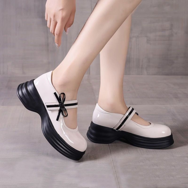 Giày Búp Bê Da Đế Dày Đính Nơ Xinh Xắn Cho Nữ