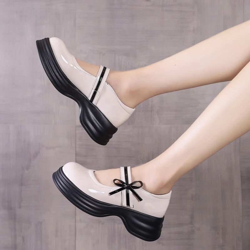 Giày Búp Bê Da Đế Dày Đính Nơ Xinh Xắn Cho Nữ