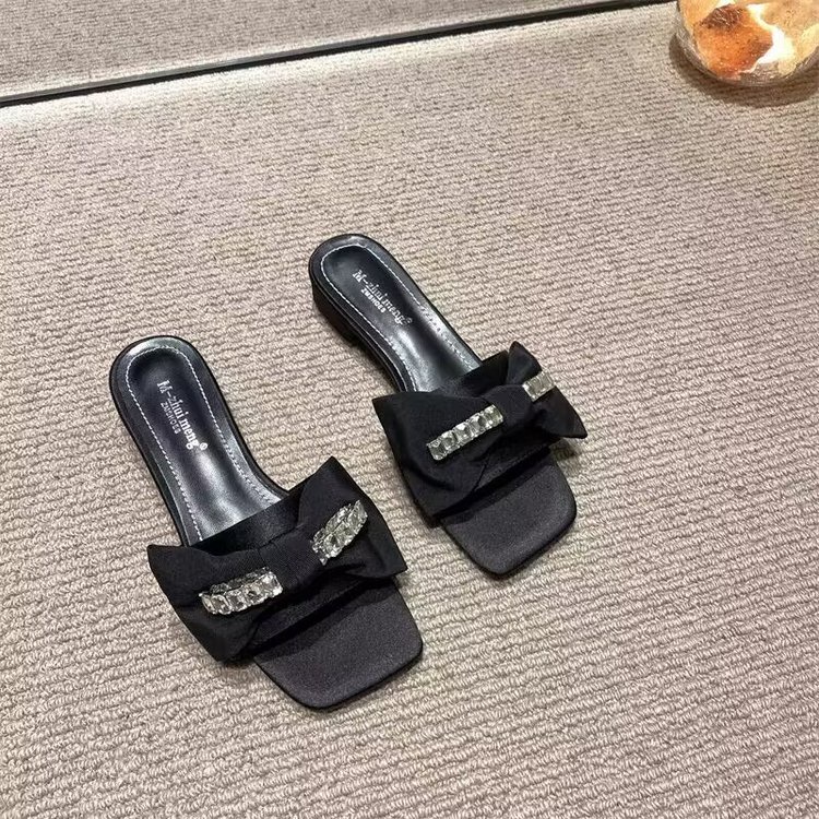 Giày Xăng Đan Đế Bằng Đính Nơ Thời Trang Cho Nữ