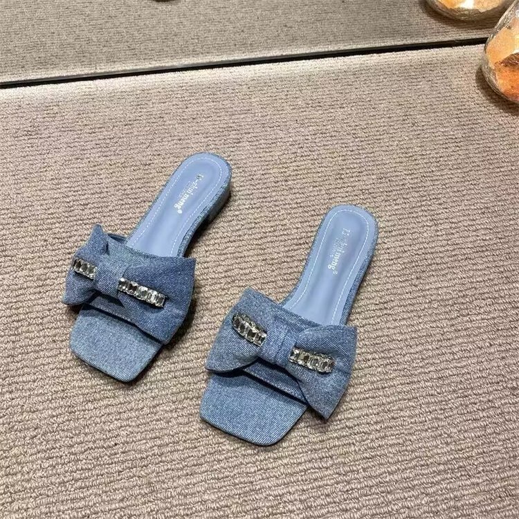 Giày Xăng Đan Đế Bằng Đính Nơ Thời Trang Cho Nữ