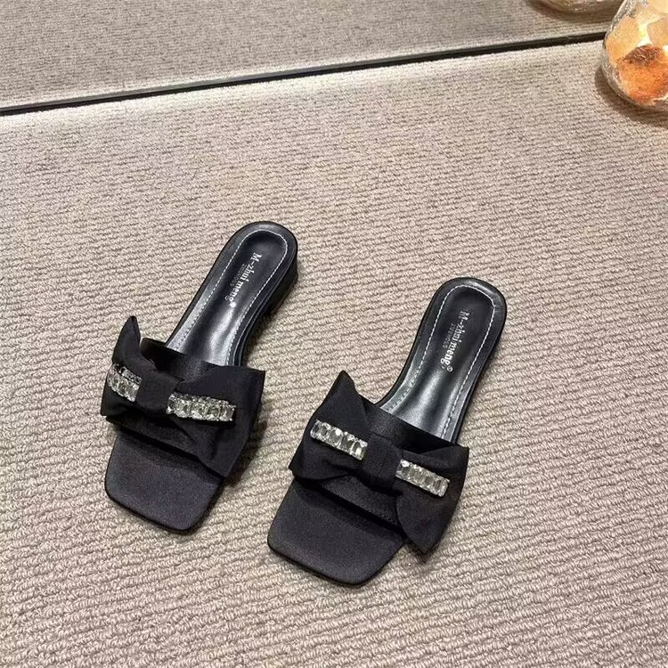 Giày Xăng Đan Đế Bằng Đính Nơ Thời Trang Cho Nữ